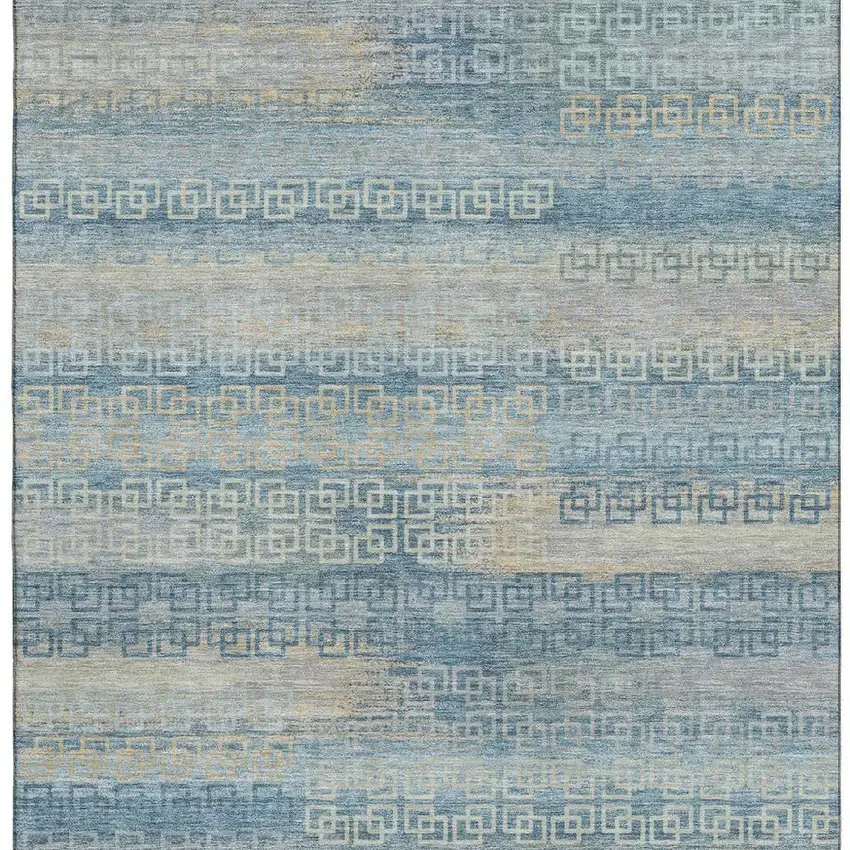 Teal And Beige Striped Washable Area Rug With UV Protection Photo 4