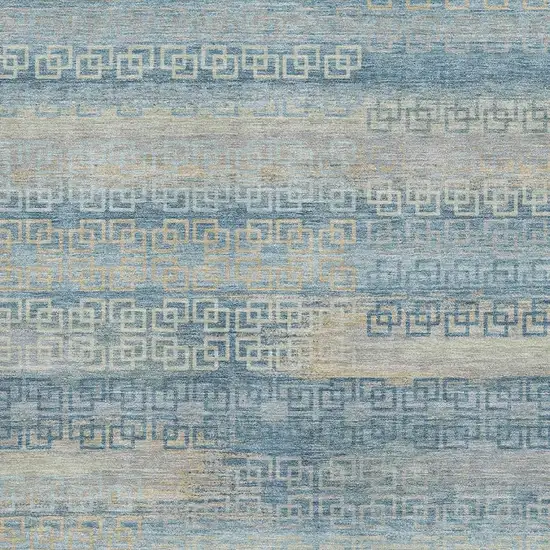 Teal And Beige Striped Washable Area Rug With UV Protection Photo 3