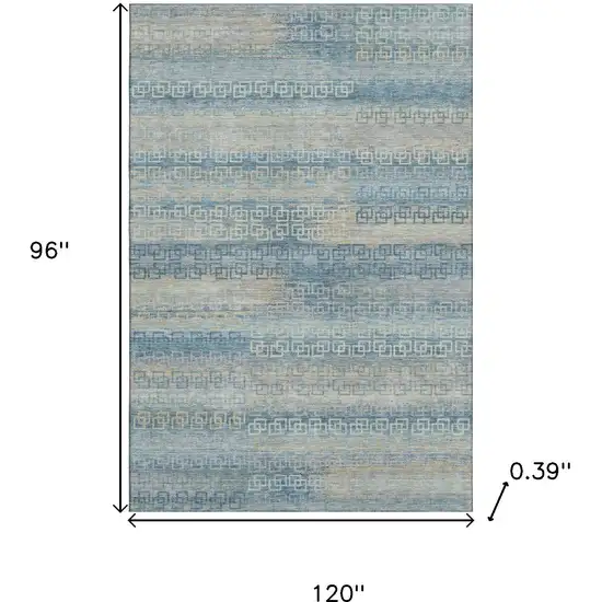 Teal And Beige Striped Washable Area Rug With UV Protection Photo 8