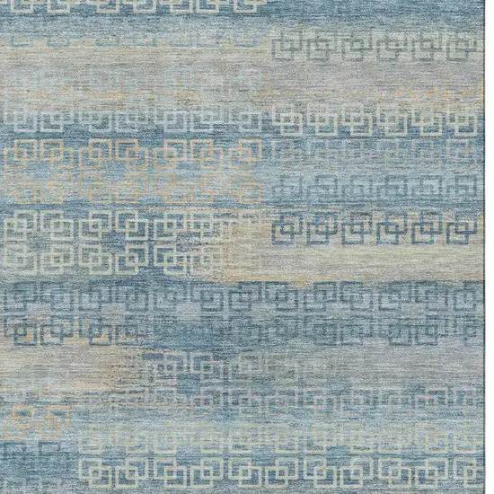 Teal And Beige Striped Washable Area Rug With UV Protection Photo 3