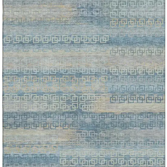 Teal And Beige Striped Washable Area Rug With UV Protection Photo 4