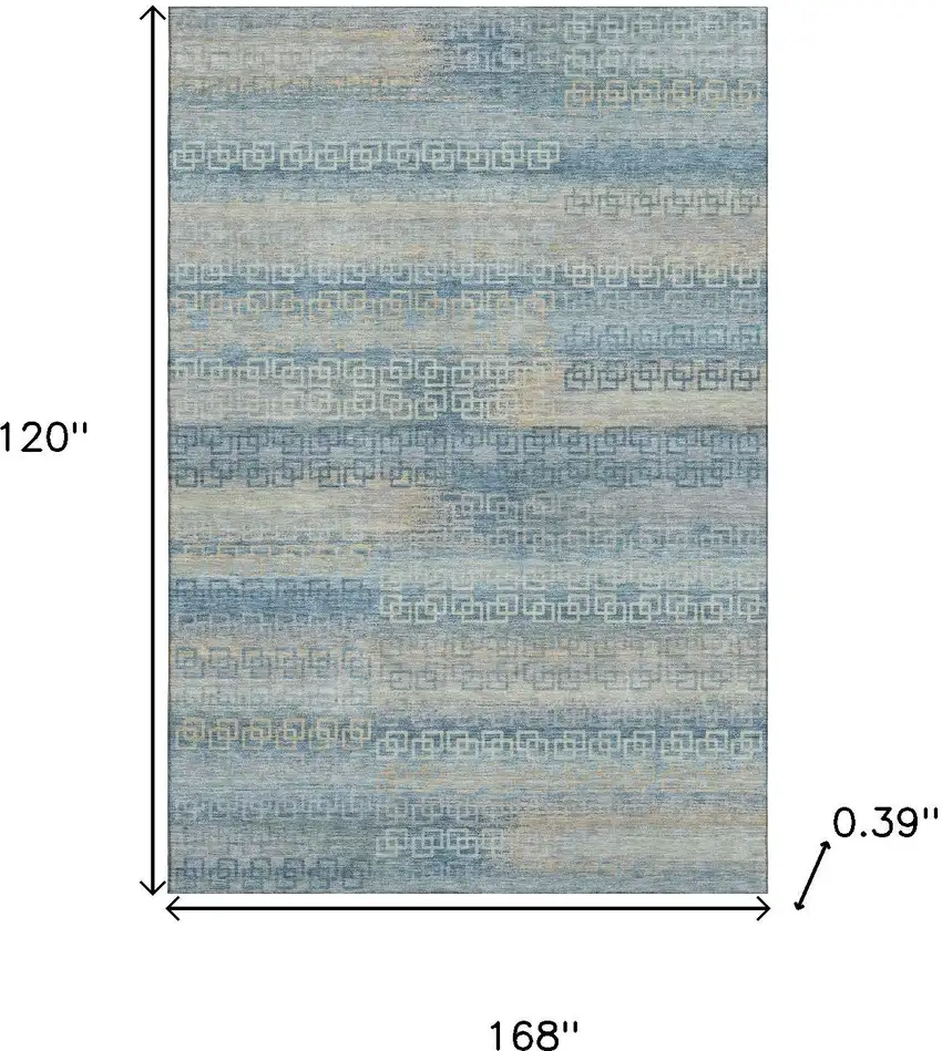 Teal And Beige Striped Washable Area Rug With UV Protection Photo 8