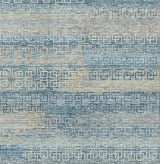 Teal And Beige Striped Washable Area Rug With UV Protection Photo 3