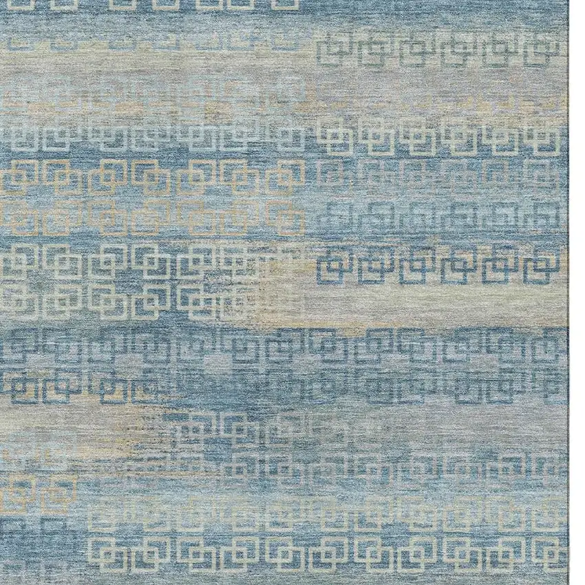 Teal And Beige Striped Washable Area Rug With UV Protection Photo 3