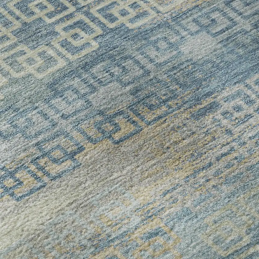 Teal And Beige Striped Washable Area Rug With UV Protection Photo 7