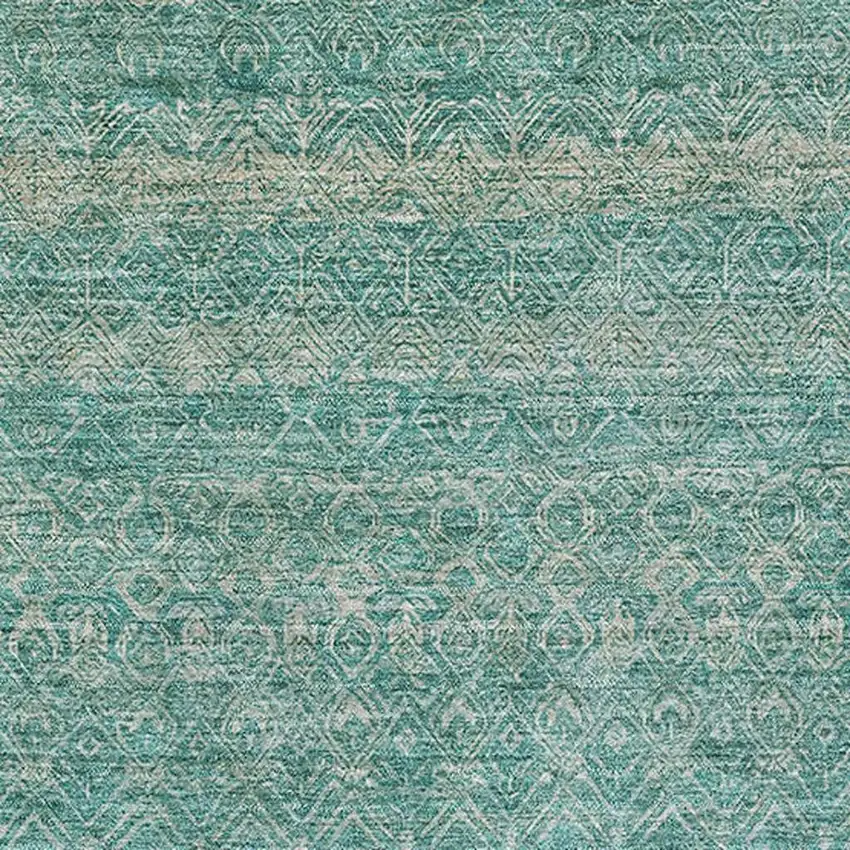 Teal And Beige Striped Washable Area Rug With UV Protection Photo 3