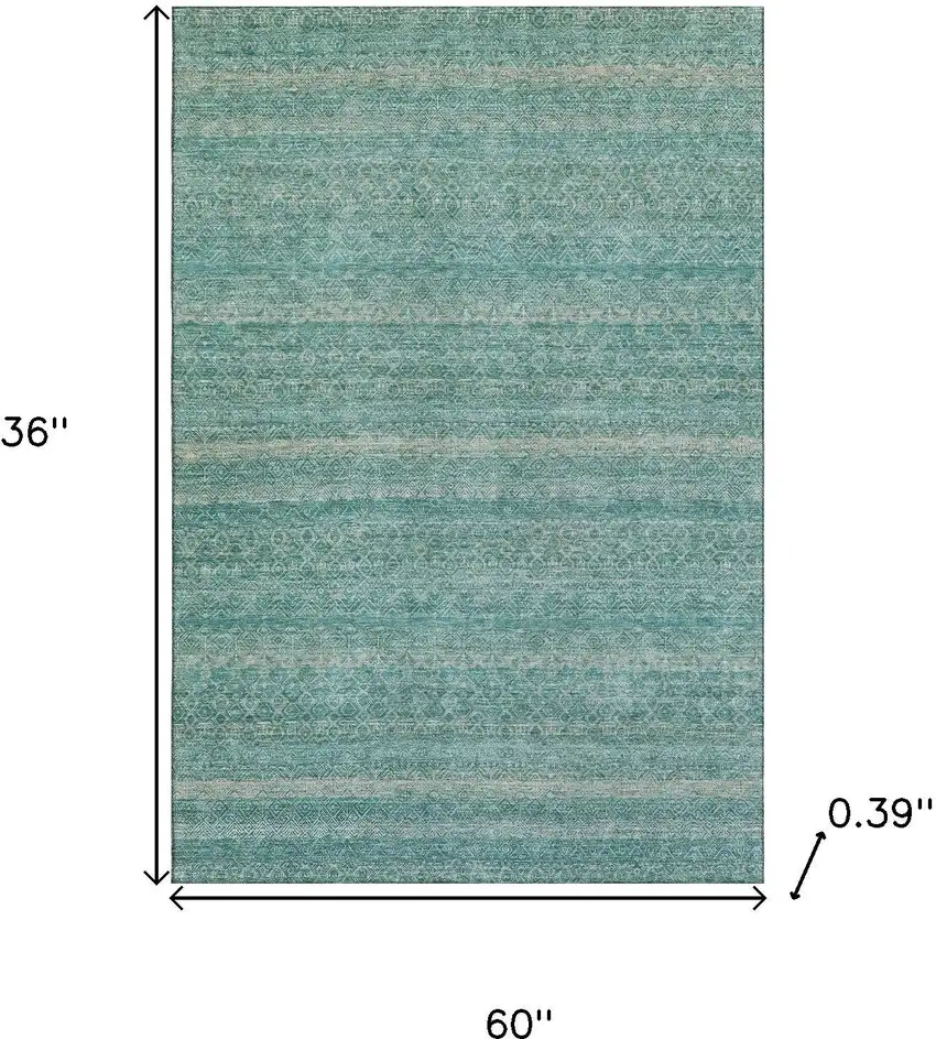 Teal And Beige Striped Washable Area Rug With UV Protection Photo 9