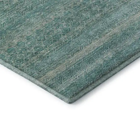 Teal And Beige Striped Washable Area Rug With UV Protection Photo 7