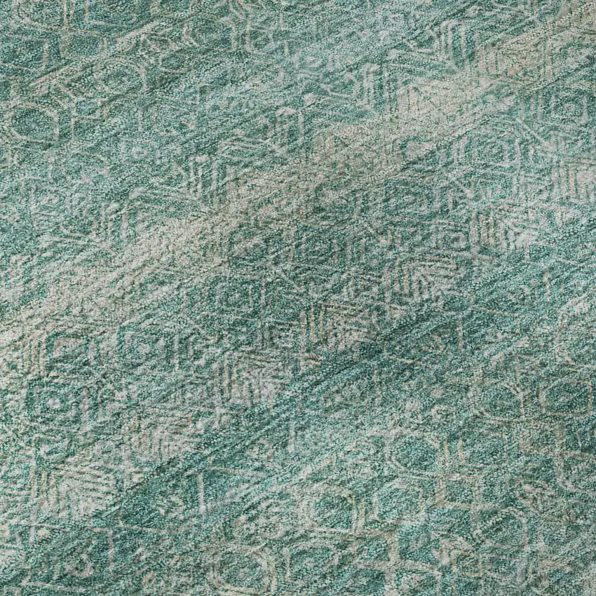 Teal And Beige Striped Washable Area Rug With UV Protection Photo 8