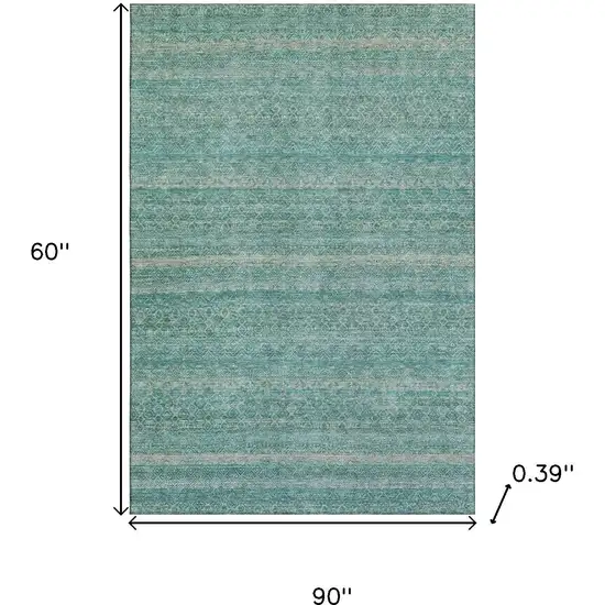 Teal And Beige Striped Washable Area Rug With UV Protection Photo 9