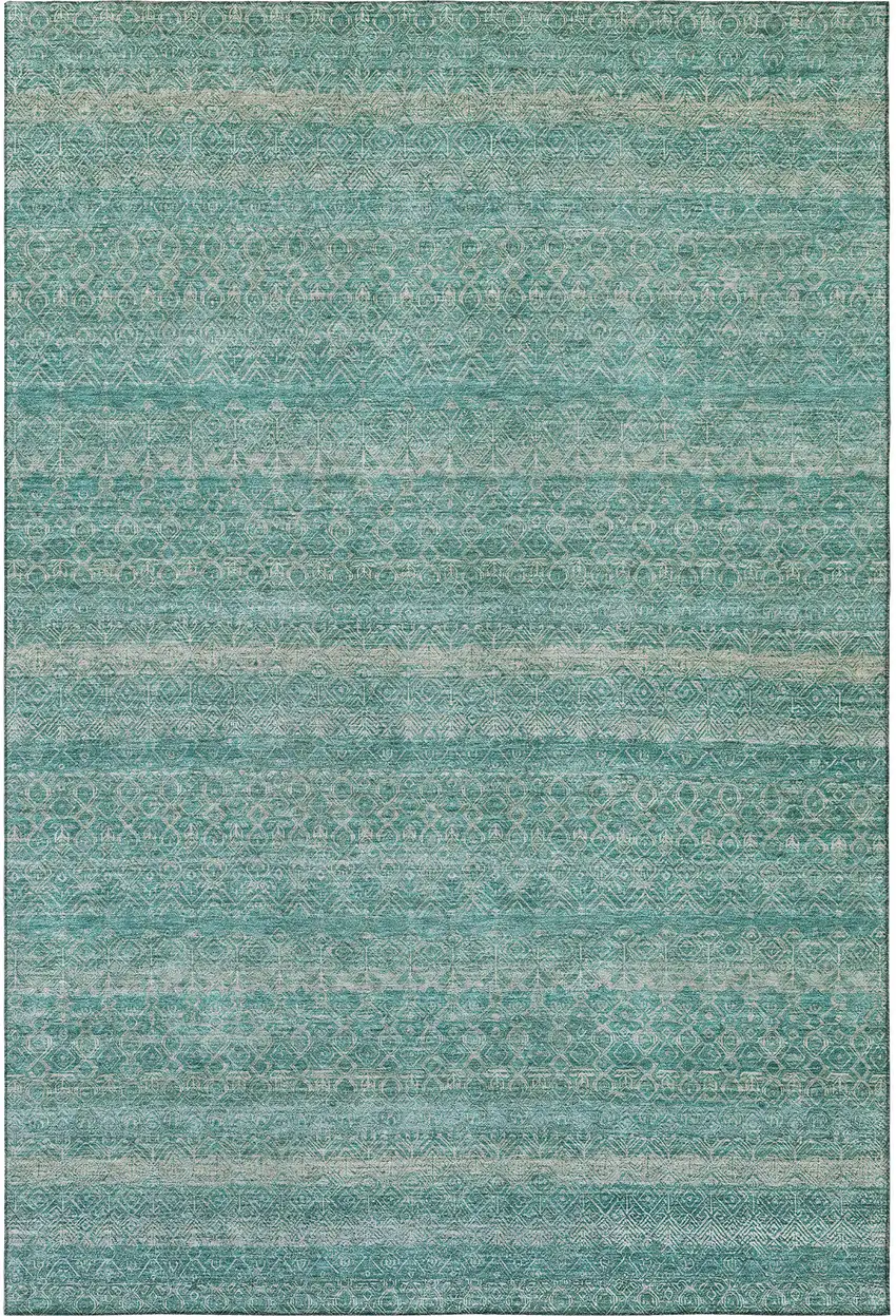Teal And Beige Striped Washable Area Rug With UV Protection Photo 4