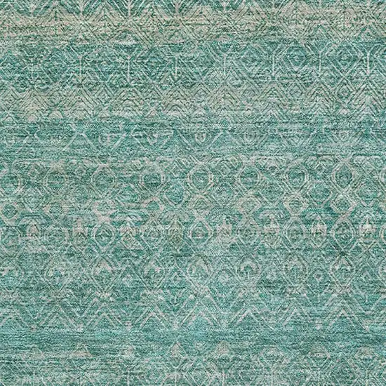 Teal And Beige Striped Washable Area Rug With UV Protection Photo 3