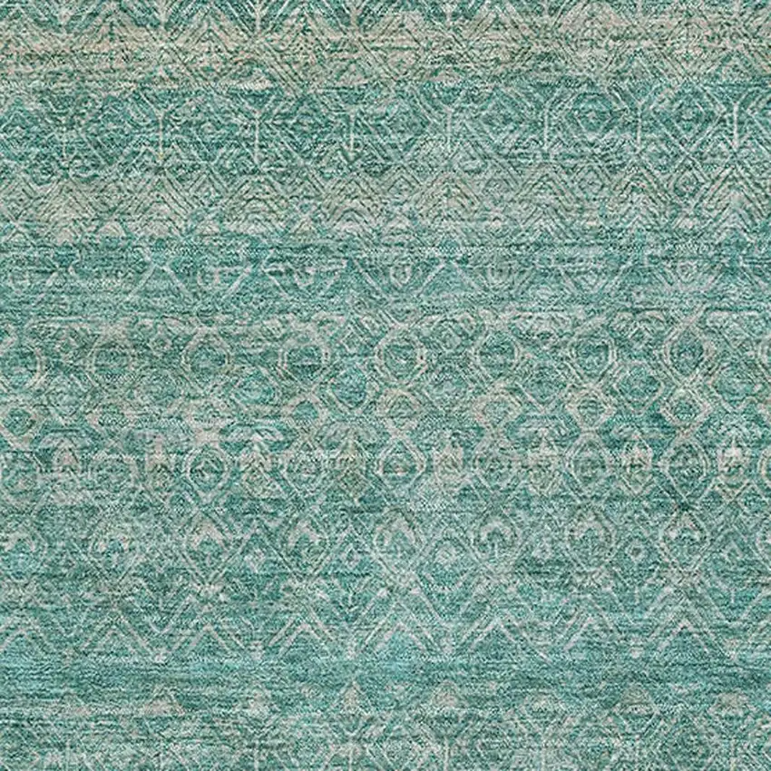 Teal And Beige Striped Washable Area Rug With UV Protection Photo 3