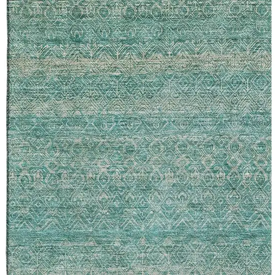 Teal And Beige Striped Washable Area Rug With UV Protection Photo 4