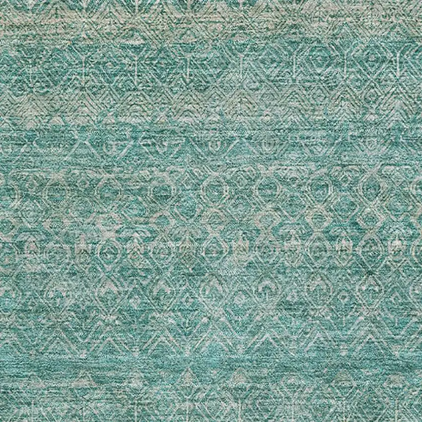 Teal And Beige Striped Washable Area Rug With UV Protection Photo 3