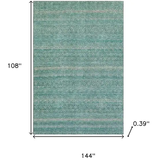 Teal And Beige Striped Washable Area Rug With UV Protection Photo 9