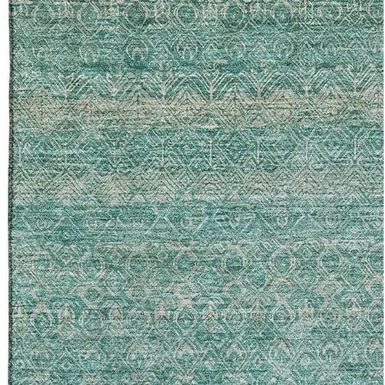 Teal And Beige Striped Washable Area Rug With UV Protection Photo 3
