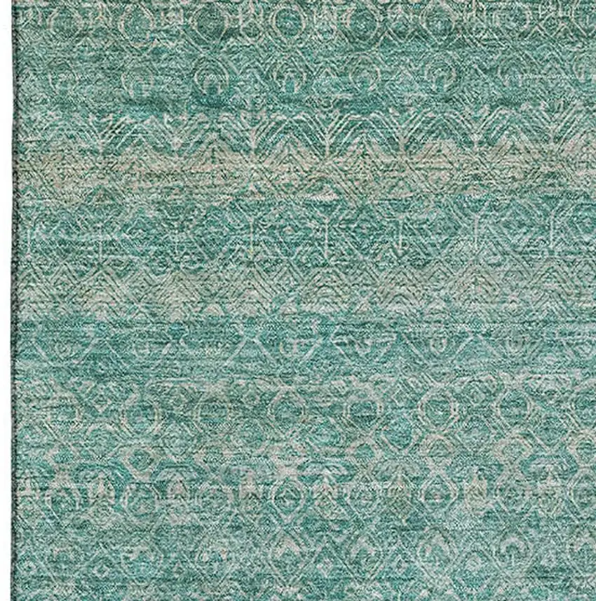 Teal And Beige Striped Washable Area Rug With UV Protection Photo 3