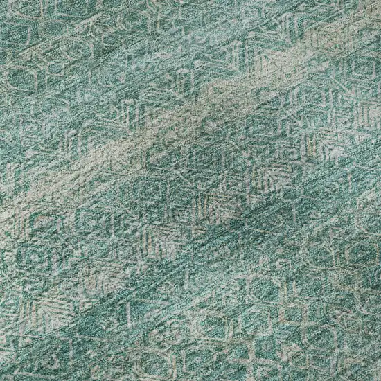 Teal And Beige Striped Washable Area Rug With UV Protection Photo 8