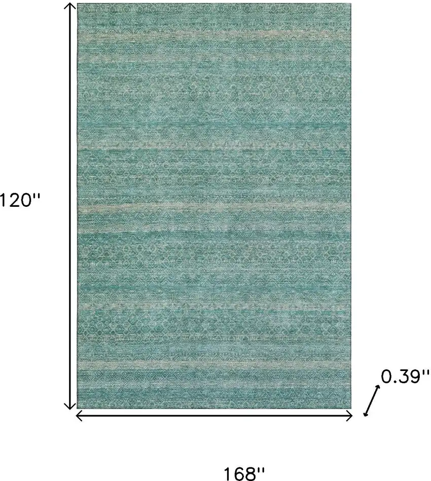 Teal And Beige Striped Washable Area Rug With UV Protection Photo 9