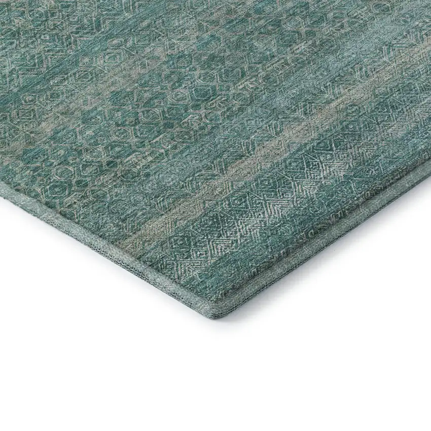Teal And Beige Striped Washable Area Rug With UV Protection Photo 7