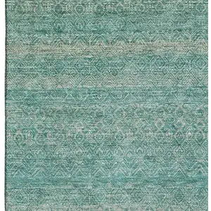 Photo of Teal And Beige Striped Washable Area Rug With UV Protection