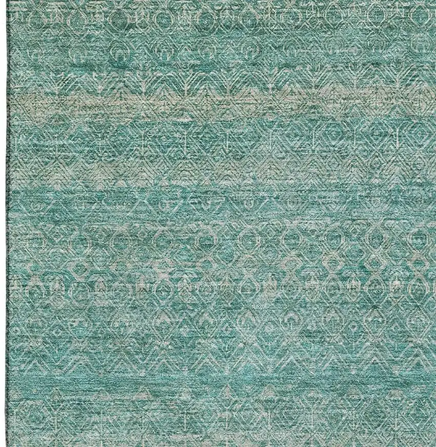 Teal And Beige Striped Washable Area Rug With UV Protection Photo 4