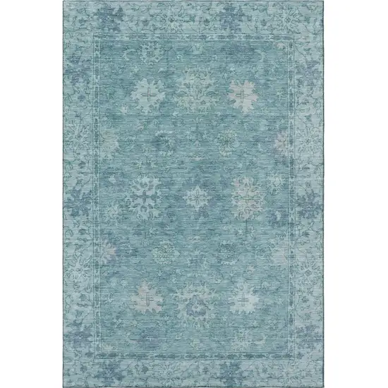 Teal And Blue Oriental Washable Area Rug With UV Protection Photo 4