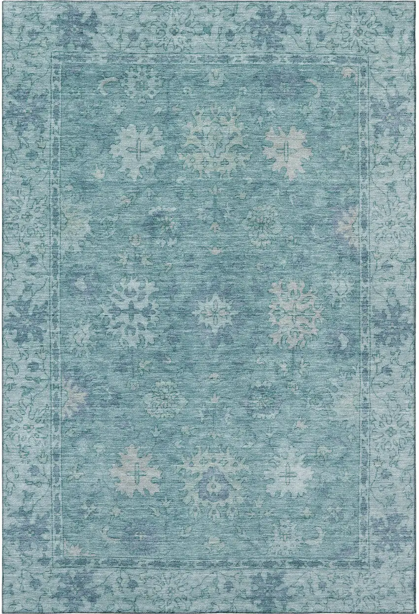 Teal And Blue Oriental Washable Area Rug With UV Protection Photo 4