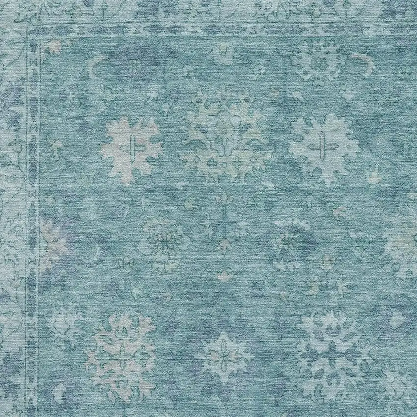 Teal And Blue Oriental Washable Area Rug With UV Protection Photo 3