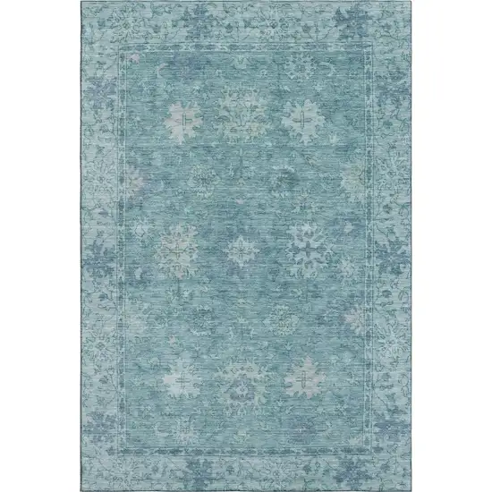 Teal And Blue Oriental Washable Area Rug With UV Protection Photo 1