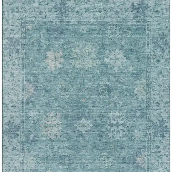 Teal And Blue Oriental Washable Area Rug With UV Protection Photo 4