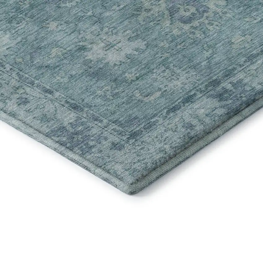 Teal And Blue Oriental Washable Area Rug With UV Protection Photo 7