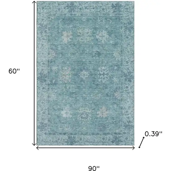 Teal And Blue Oriental Washable Area Rug With UV Protection Photo 9