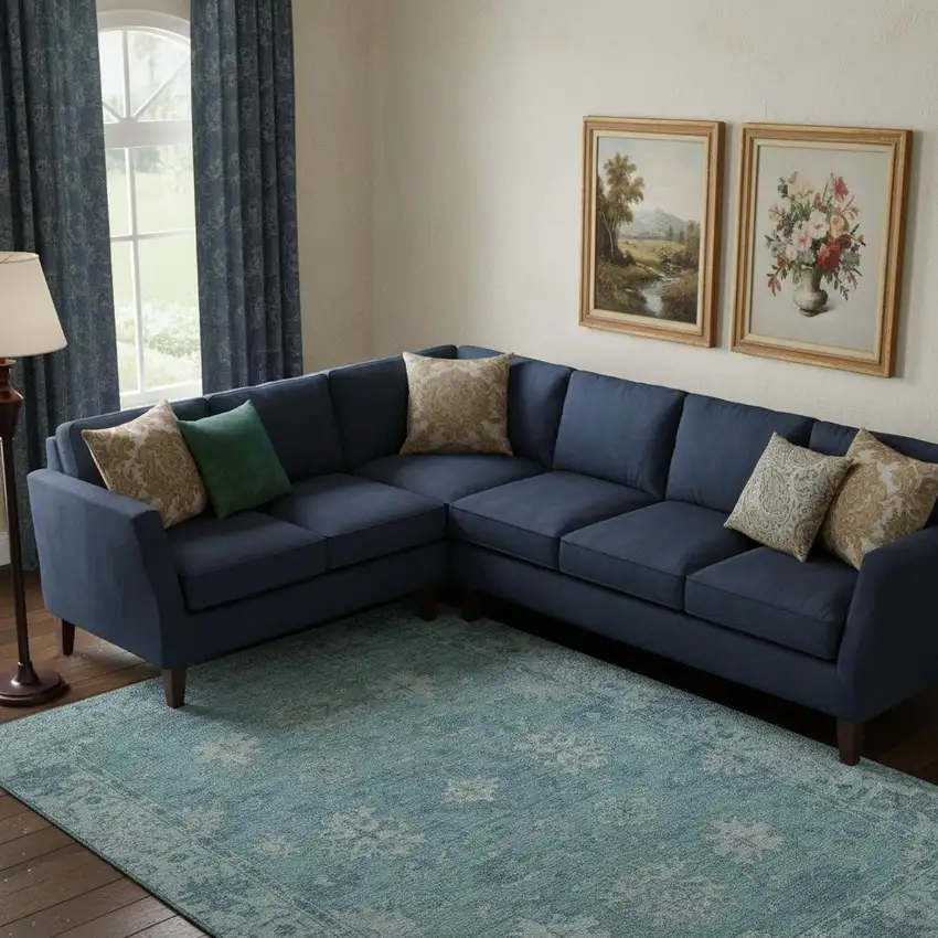 Teal And Blue Oriental Washable Area Rug With UV Protection Photo 2