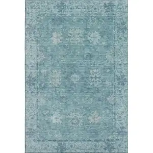 Photo of Teal And Blue Oriental Washable Area Rug With UV Protection