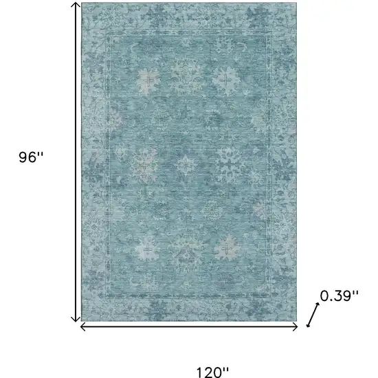 Teal And Blue Oriental Washable Area Rug With UV Protection Photo 9