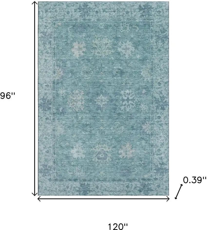 Teal And Blue Oriental Washable Area Rug With UV Protection Photo 9