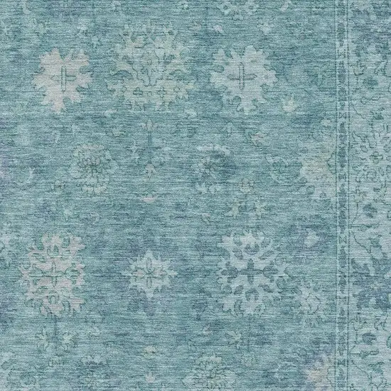 Teal And Blue Oriental Washable Area Rug With UV Protection Photo 3