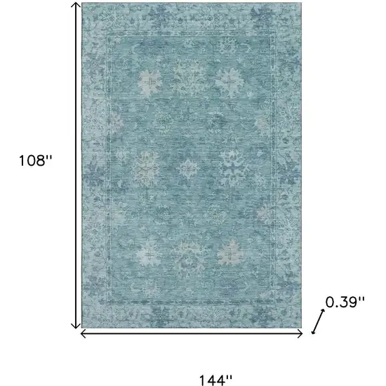 Teal And Blue Oriental Washable Area Rug With UV Protection Photo 9