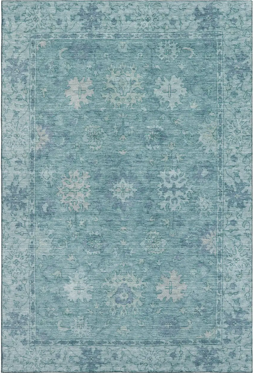 Teal And Blue Oriental Washable Area Rug With UV Protection Photo 1