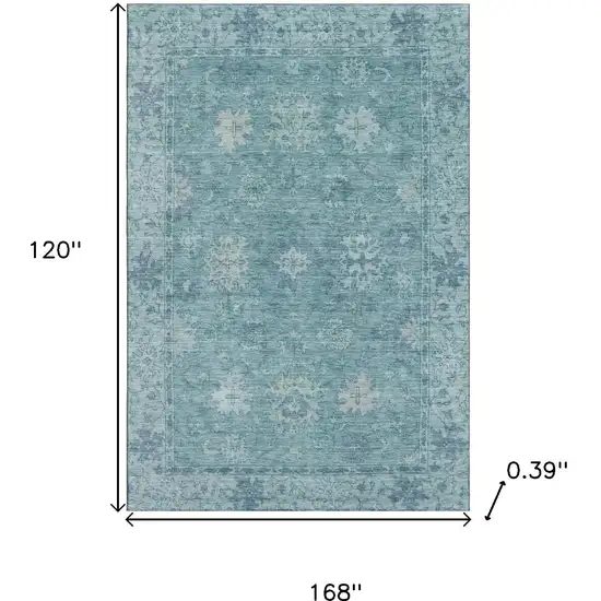 Teal And Blue Oriental Washable Area Rug With UV Protection Photo 9