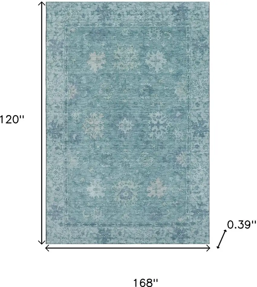 Teal And Blue Oriental Washable Area Rug With UV Protection Photo 9
