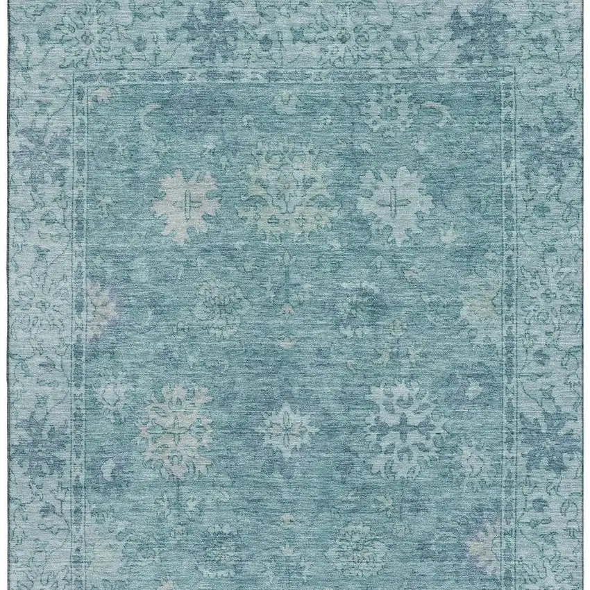 Teal And Blue Oriental Washable Area Rug With UV Protection Photo 4