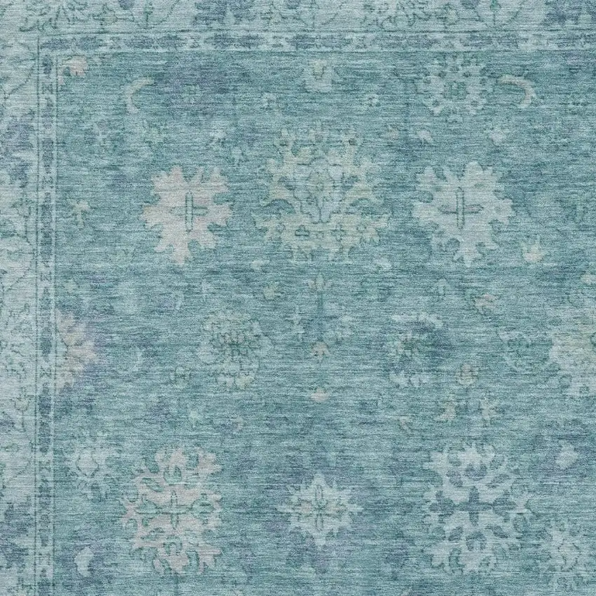 Teal And Blue Oriental Washable Area Rug With UV Protection Photo 3