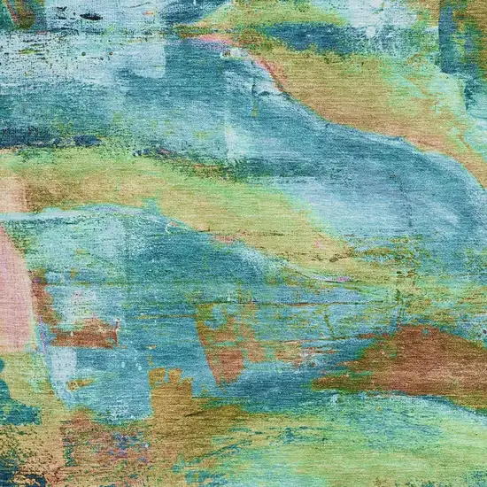 Teal And Blush Abstract Washable Area Rug With UV Protection Photo 3
