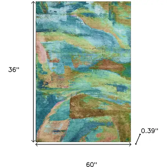 Teal And Blush Abstract Washable Area Rug With UV Protection Photo 9