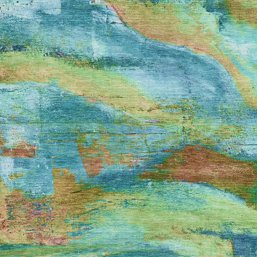 Teal And Blush Abstract Washable Area Rug With UV Protection Photo 3