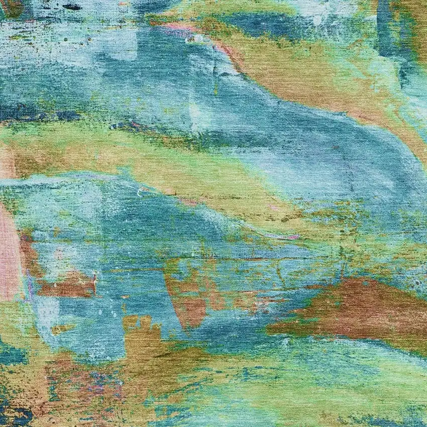 Teal And Blush Abstract Washable Area Rug With UV Protection Photo 3