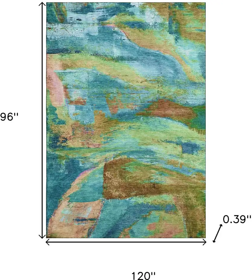 Teal And Blush Abstract Washable Area Rug With UV Protection Photo 9